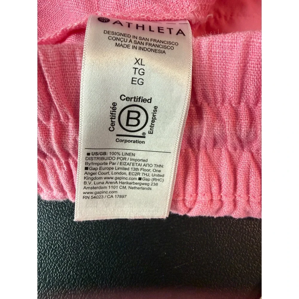 Athleta Womens XL Retreat Linen Shorts Pink Elastic Waist Drawstring Casual